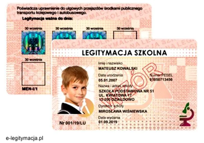Elementy legitymacji szkolnej
